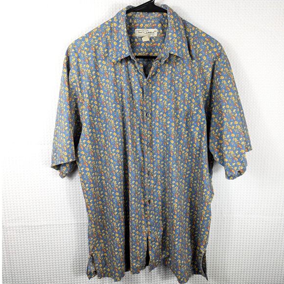 Tori Richard M Vintage Toucan Floral Shirt Men's Blue Yellow Cotton Made in USA - Picture 1 of 4